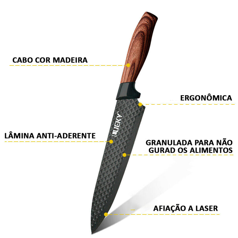 Kit de 6 Peças Uéky com 4 Facas e Tesoura e Ralador