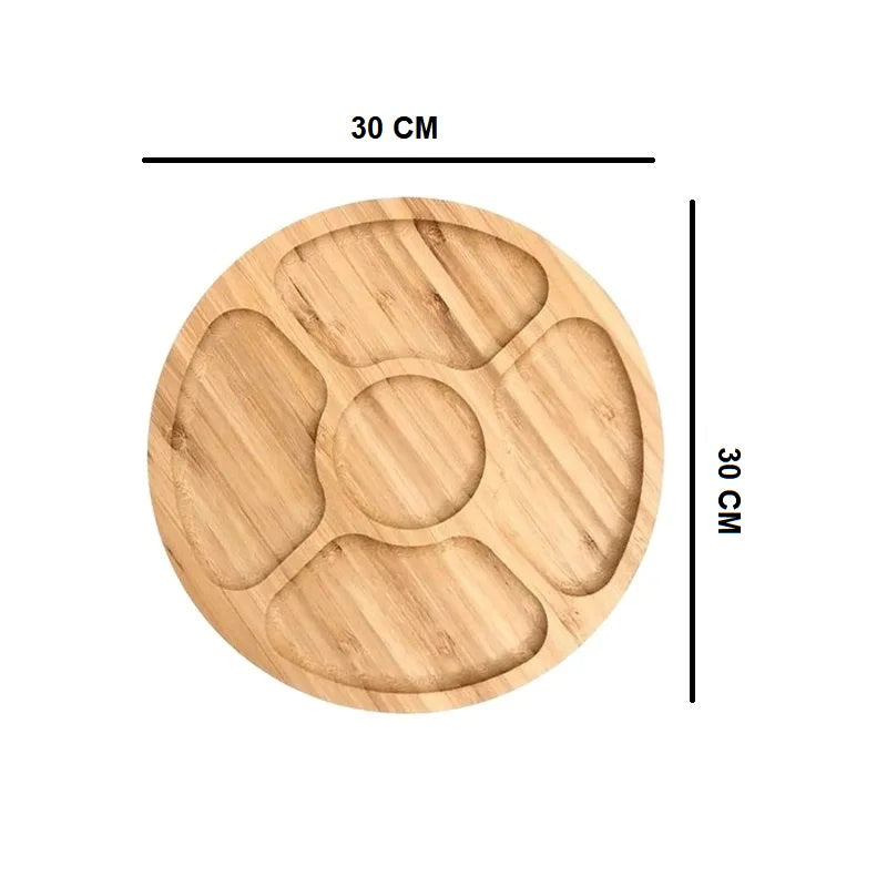 Petisqueira Redonda de Madeira Bambu 5 Divisórias