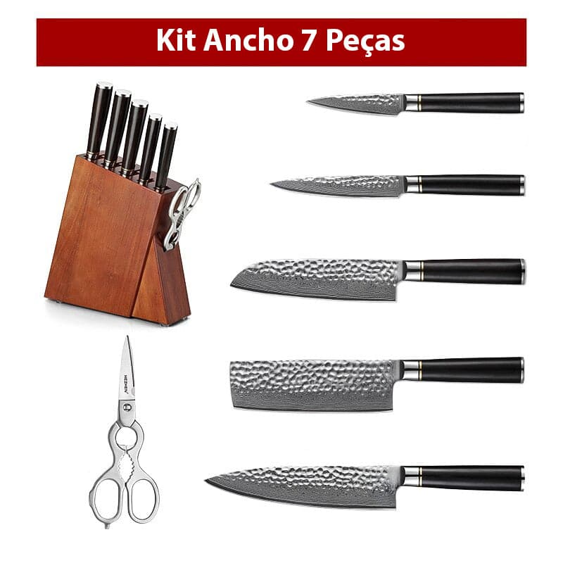 Kit Premium Ancho™ 6 Peças + Suporte de Madeira Cepo